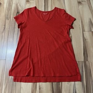 Eileen Fisher Sz S Heather Red 100% Cotton V Neck Short Sleeve Tee Shirt Relaxed